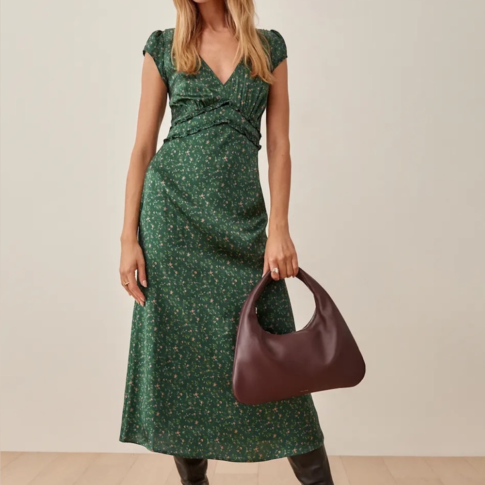 Reformation Kaye Silk Dress Coriander - Size 4